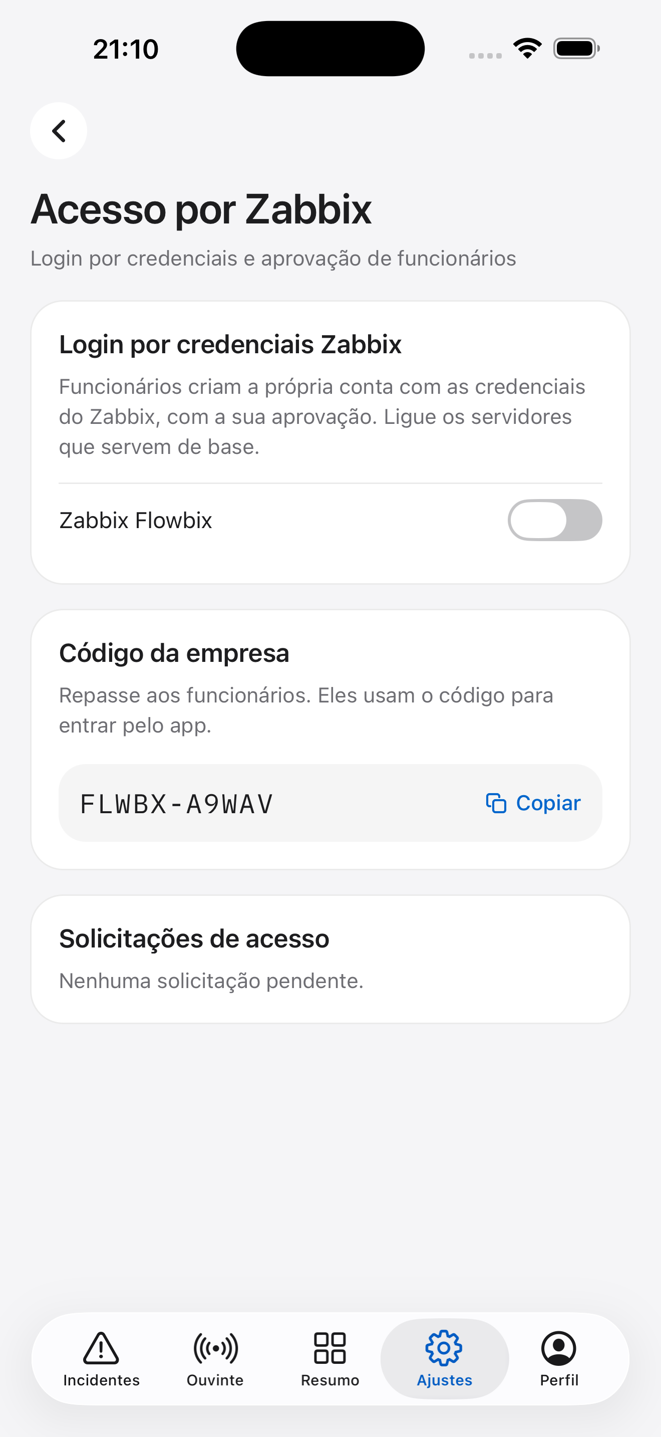 Tela de Acesso por Zabbix