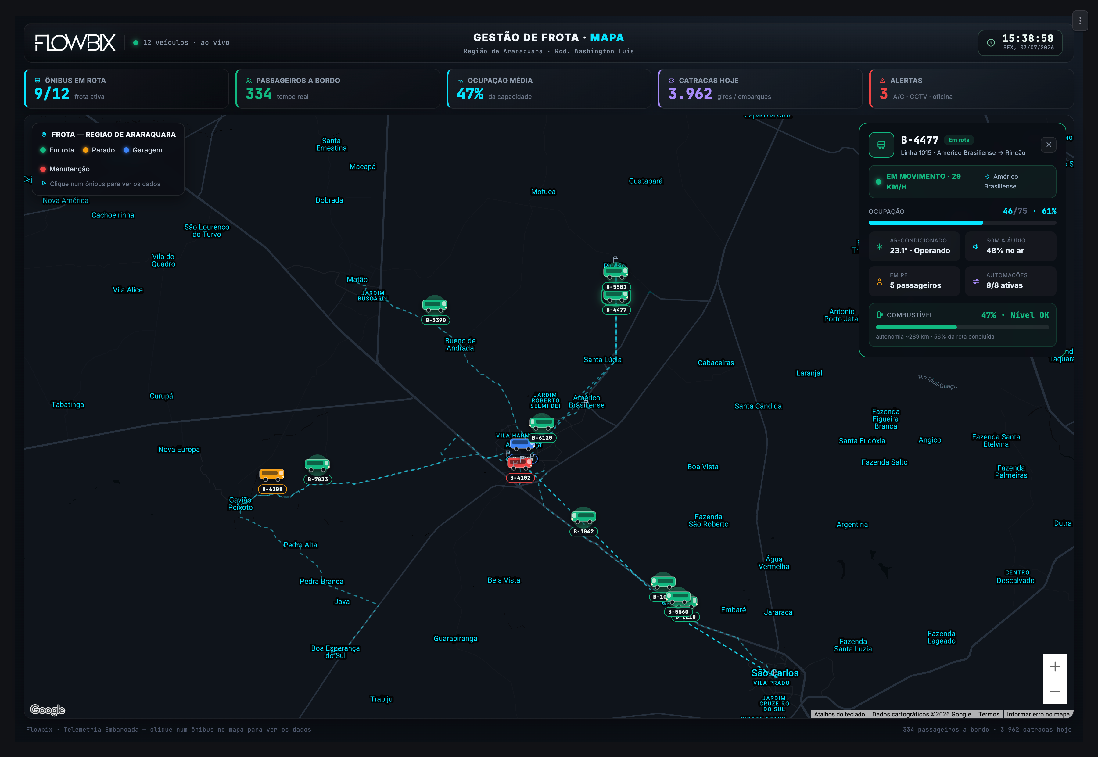 Gestão de Frota — Mapa ao vivo com rastreamento GPS, rotas e veículos